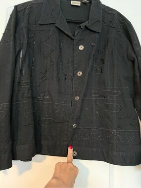 Beautiful Chico's Black Embellished, Beaded & Sequence Button-Front Jacket